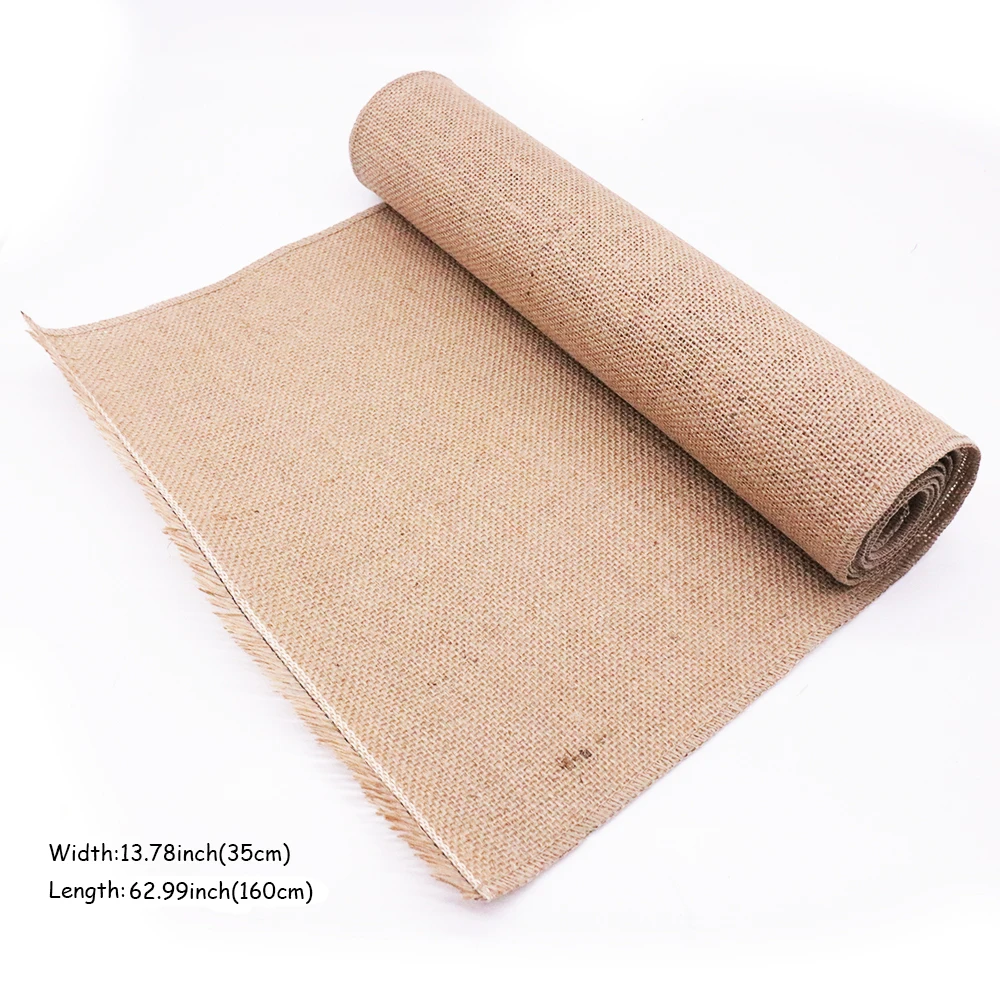 

Natural Jute 35x153cm Table Runner Burlap Rustic Shabby Hessian Table Runner Dust Cover for Wedding Party Event Home Decorations