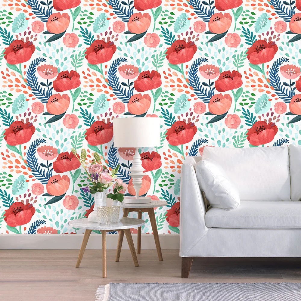 Обои с пионами виниловые водонепроницаемые самоклеящиеся обои разных цветов для