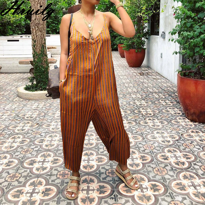 

Комбинезон женское платье на бретельках в полоску, с принтом свободный костюм с сексуальным вырезом и открытой спиной, сексуальное женский ...