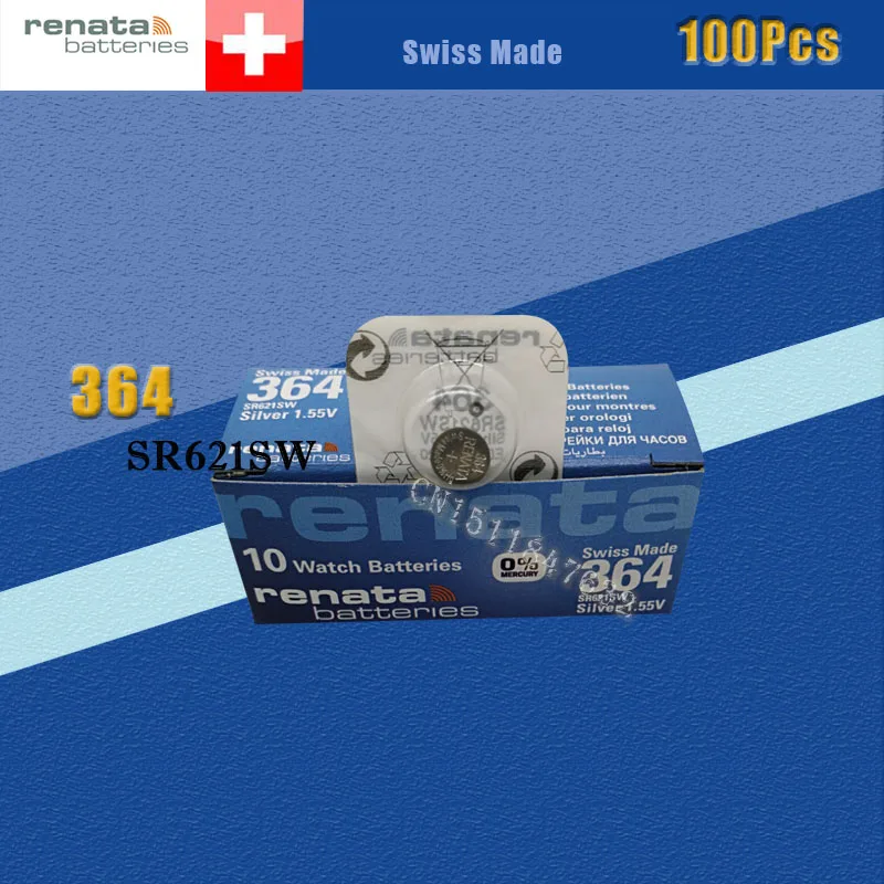 100 Xrenata Серебряный оксид часы батарея 364 SR621SW 621 1 55 V 100% оригинальный бренд renata