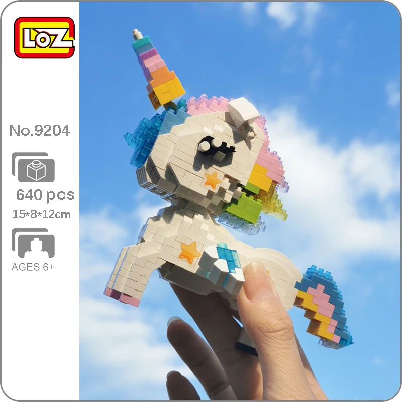 

LOZ 9204 Cartoon Rainbow Horse Animal Pet Monster 3D Model DIY Mini Diamond Building Blocks Bricks Toy for Children Kid Gifts