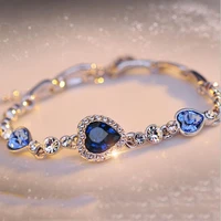 exquisite lucky bracelet for female aaa cubic zirconia blue crystal heart charm bracelet wedding fine jewelry accessories gift