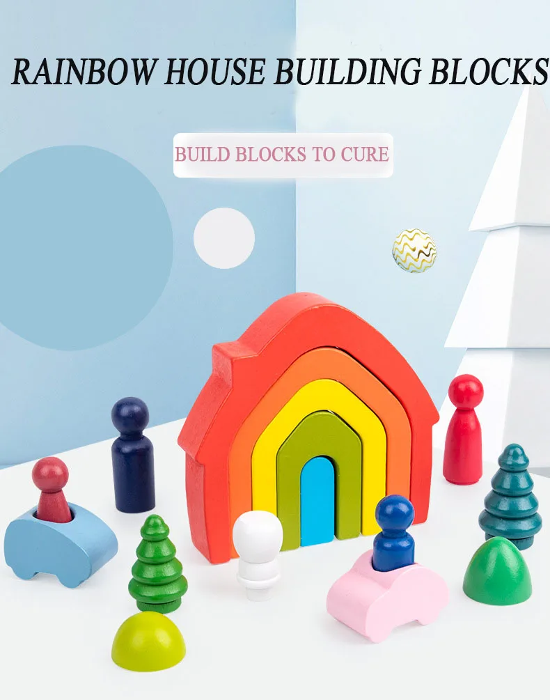 

2021 New Children's Rainbow Arch Building Block Wooden Children's Puzzle Colorful Half Round Building Block Folding Toy