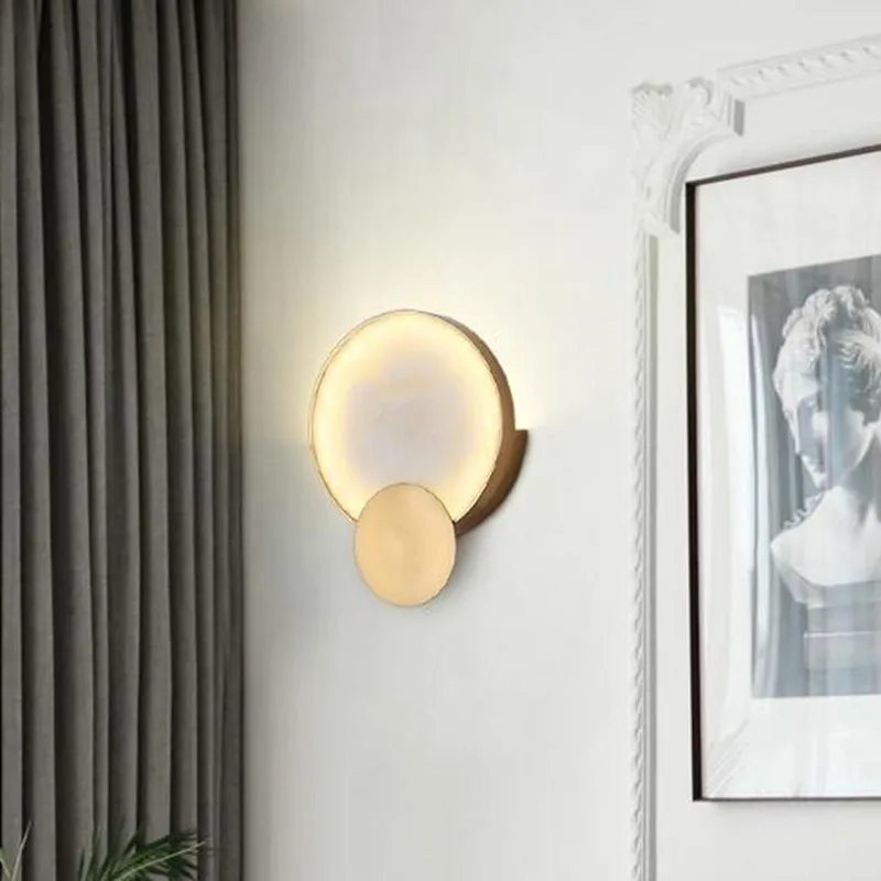 

Modern Round Marble LED Wall Lights Living Room Bedside Lighting Fixtures Gold Metal Surface Mount Atmosphere Lamp