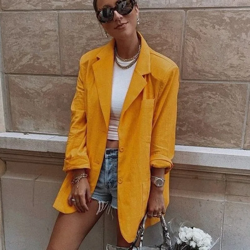 6 colors Spring Autumn Long Sleeve Single Breasted Notched Collar Women Casual Long Loose Blazers Female Outerwear Tops