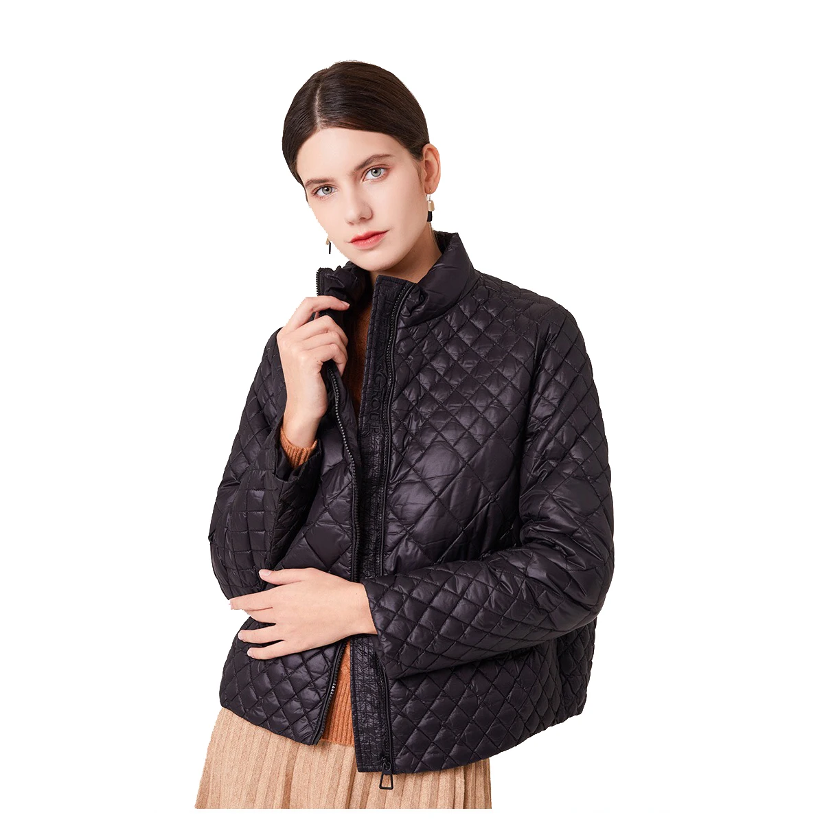 

Lightweight down jacket women's short 2021 winter new white duck down slimming rhombic warm jacket tide loose long-sleeved