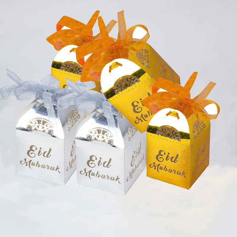 20 шт Золотой Серебряный Eid Мубарак коробка конфет Рамадан Kareem Happy al Adha украшение