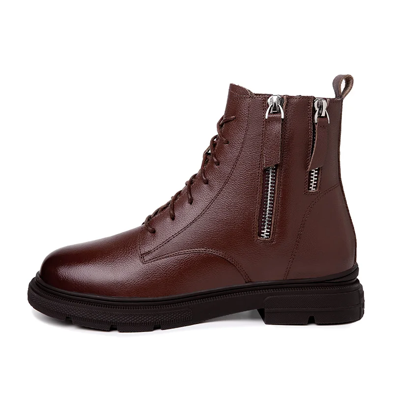 

Round Toe Lace-Up Martin Boots, Solid Color Short Boots With Side Zipper, Women'S Platform Shoes