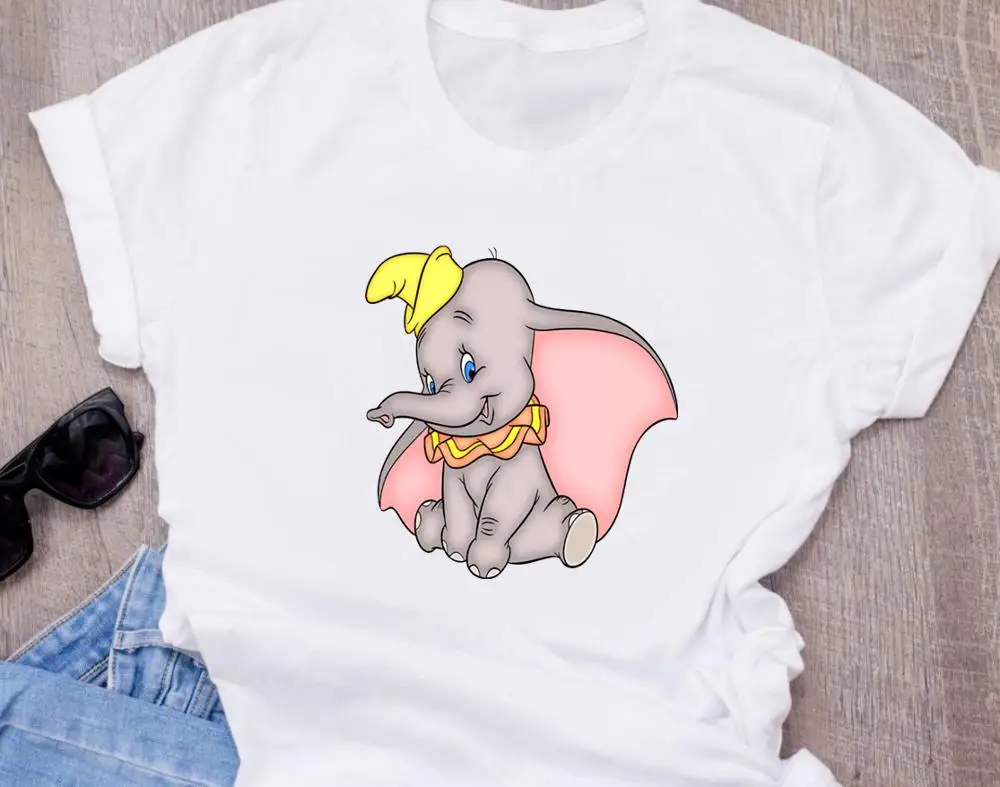 T-shirt Disneys dumbo летняя модная женская белая футболка с принтом, забавные мультяшные милые узоры белых топов, футболка - Цвет: T-shirt