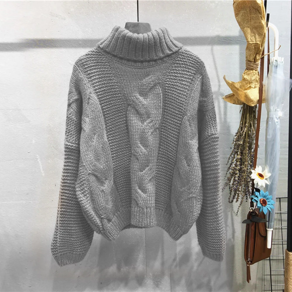 NIBESSER Thicken Pullover Sweater Twisted Turtleneck Knitted Jumper Autumn Winter Warm Knit Pullovers Oversize Woman Korean Tops | Женская