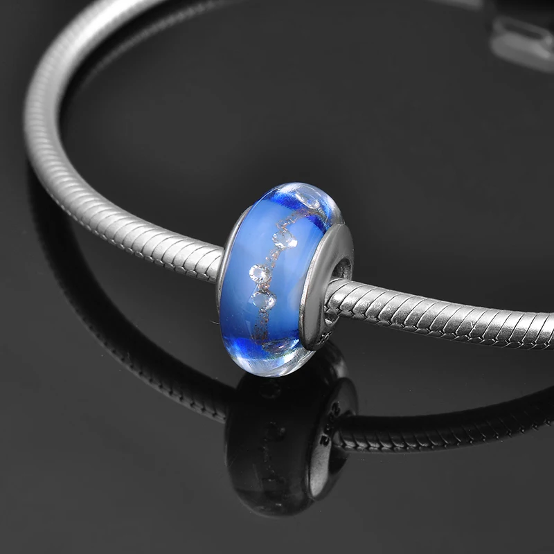 

2019 Hot 925 Sterling Silver fine blue Murano Glass Beads Fit Original europeu Charms Bracelet Jewelry making Diy Gift