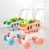 28pcsset kids large supermarket shopping cart trolley push car toys basket simulation fruit food pretend play house girls toy