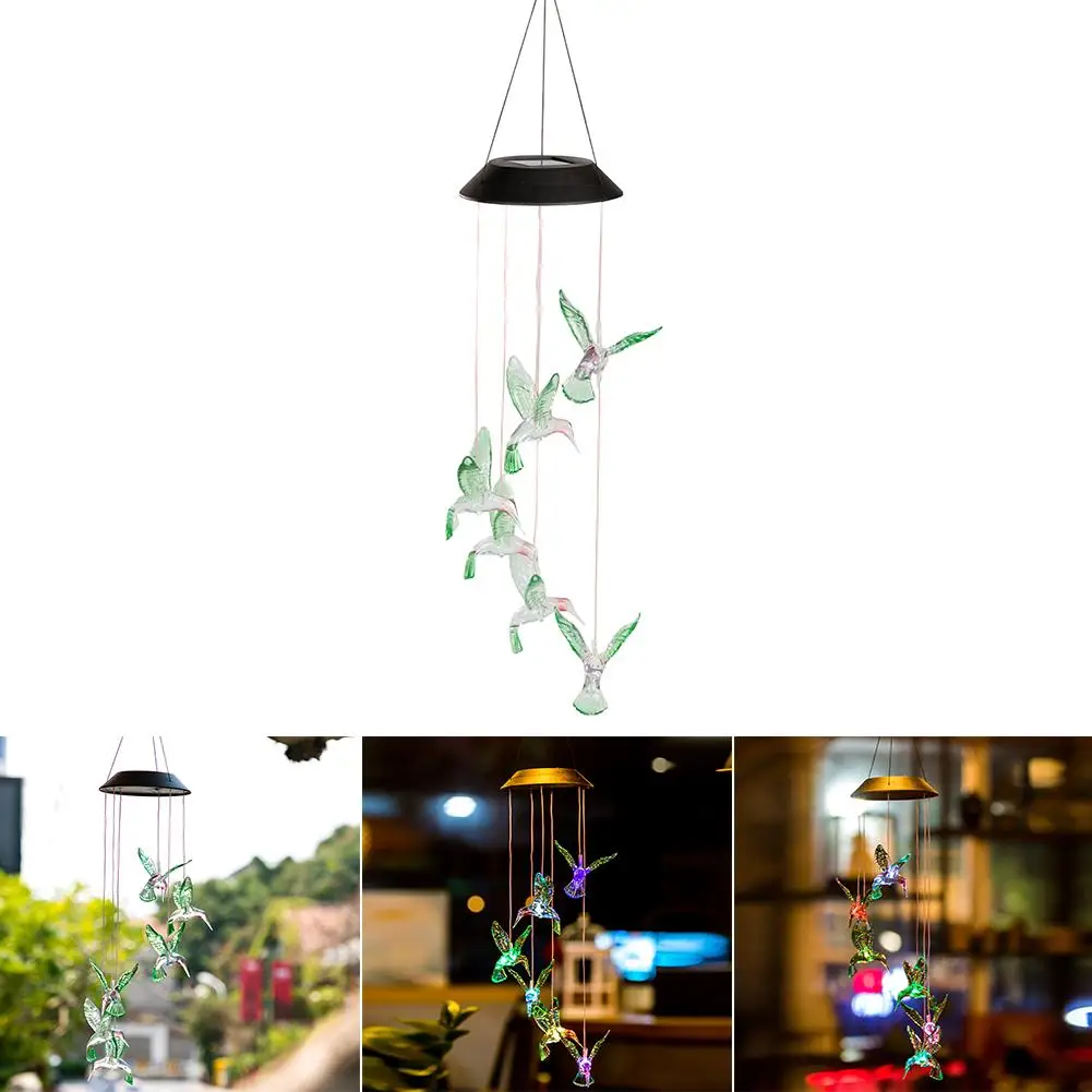 

Outdoor LED Solar Lamp Hummingbirds dragonfly butterfly Wind Home Garden Decor Solar Light Color-Changing Wind Chime Light