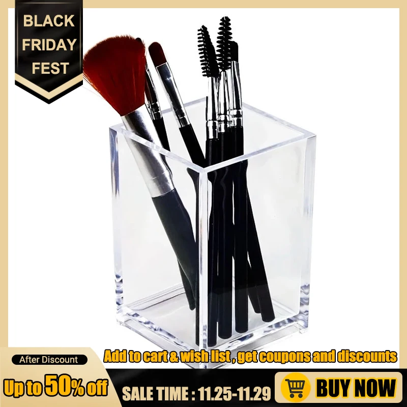 

Makeup Brush Storage Pot Transparent Acrylic Brushes Organizer Pen Holder Cosmetics Rack Desk Storage Container
