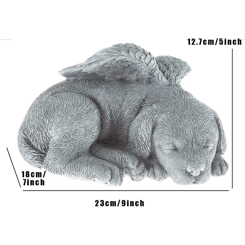 

Sleeping Dog Angel Pet Memorial Grave Marker Tribute Statue Antique Stone Finish Home Garden Decorations