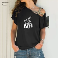 lovely cat print woman tshirts fashion summer short sleeve t shirt tops cat take a nap graphic tee oversized t shirt