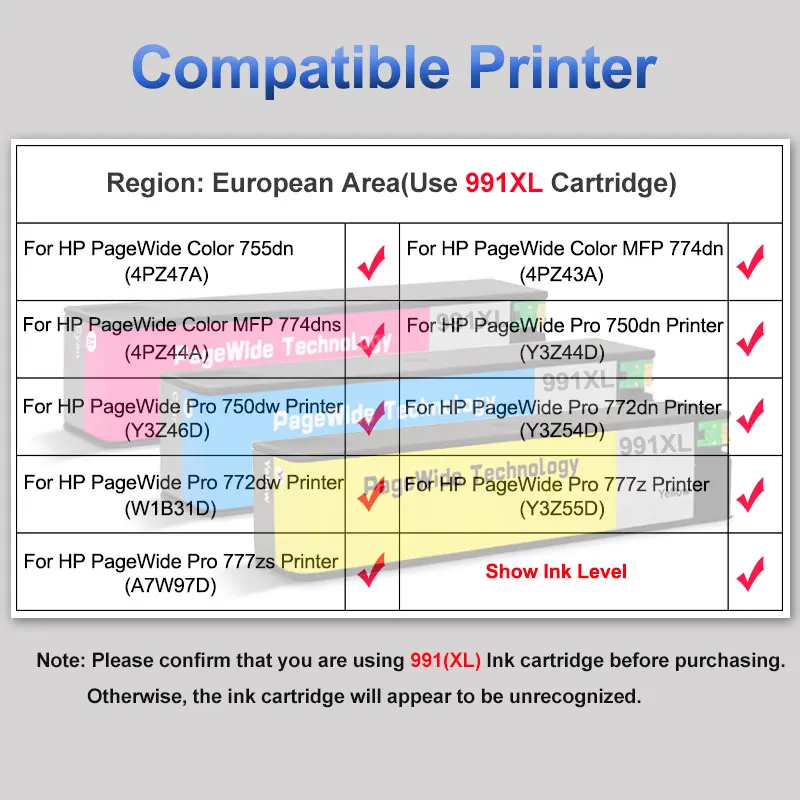 OCINKJET 991 For HP 991 XL Ink Cartridge Remanufactured For HP PageWide Color 755dn 774dn/s 750dn/dw 772dn/dw 777z/zs Printer