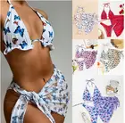 2021 комплект из 3 предметов, купальник, женский купальник, пуш-ап, комплект бикини прикрытие юбка Бразильский купальный костюм летний пляжный костюм с принтом бабочка