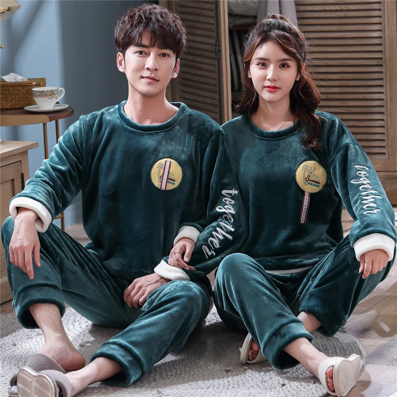 Милые животные фланелевые зимние пары Пижамный комплект для женщин и мужчин