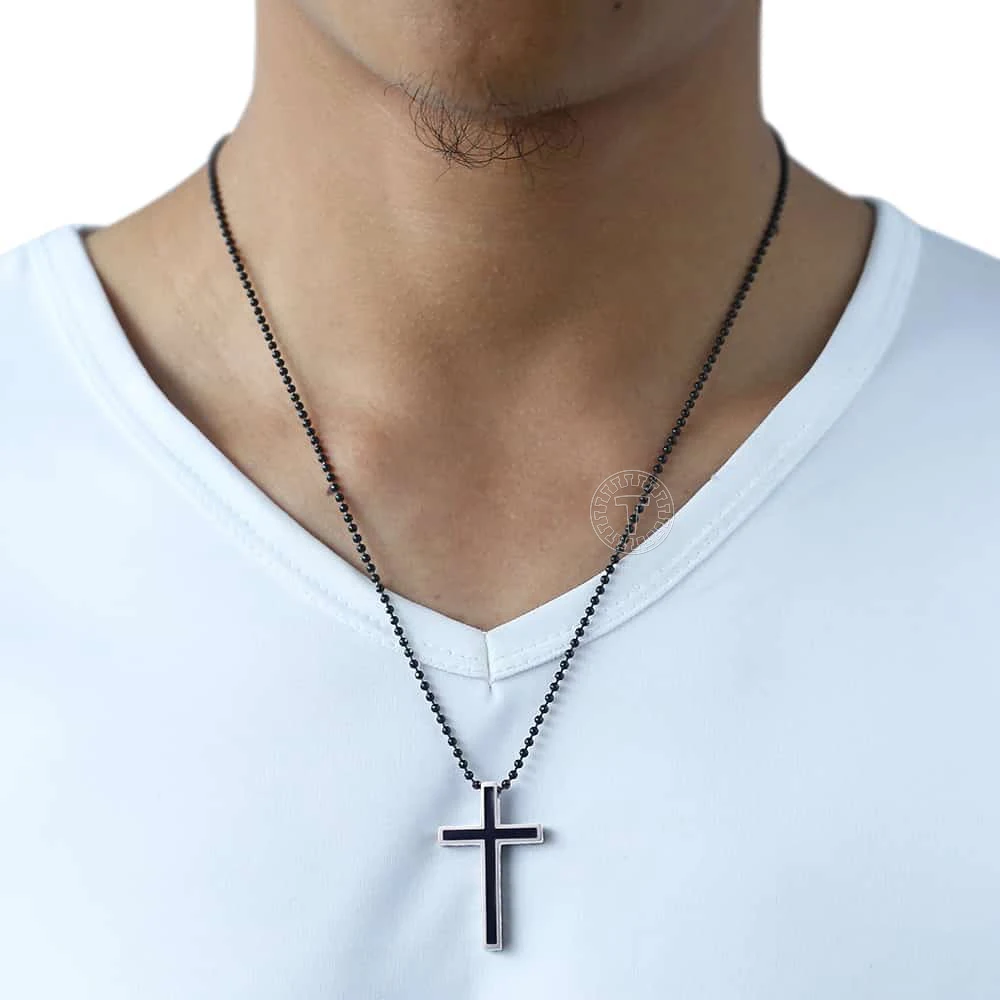 Модное серебряное ожерелье из нержавеющей стали с маленьким крестом черная