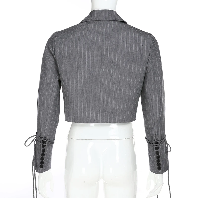 Полосатый Повседневный Элегантный Блейзер Женский шикарный укороченный пиджак