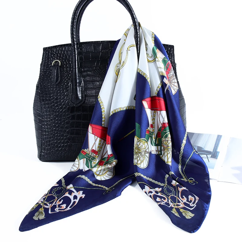 Fashion Women's Scarves 70x70 cm Ladies Square Scarf Elegant Vintage Skinny Handkerchief Silk Satin Scarf Women Bandanas