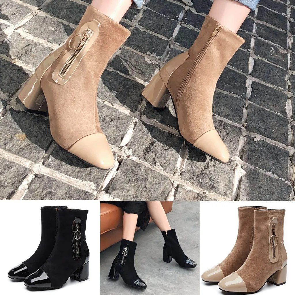 Женская модная обувь с квадратным носком Из эластичного материала сапоги теплым