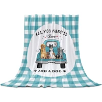 fleece throw blanket full size pet dogs in truck teal green plaid lightweight flannel blankets for couch bed living room warm