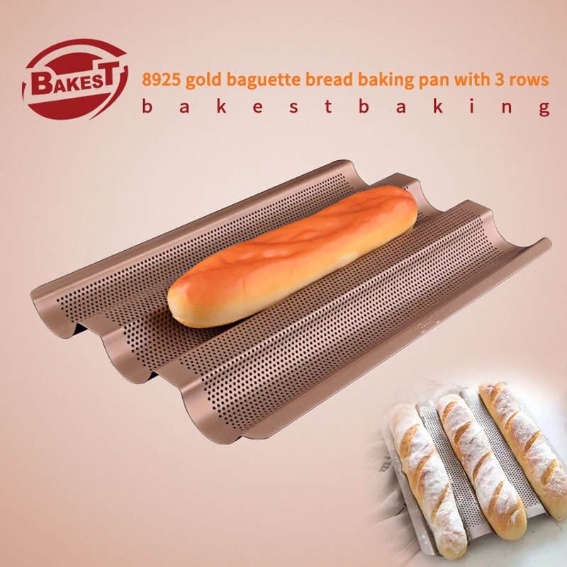 

BAKEST Golden Baguette Bread Baking Pan With 3 rows Non-Stick Loaf Tools