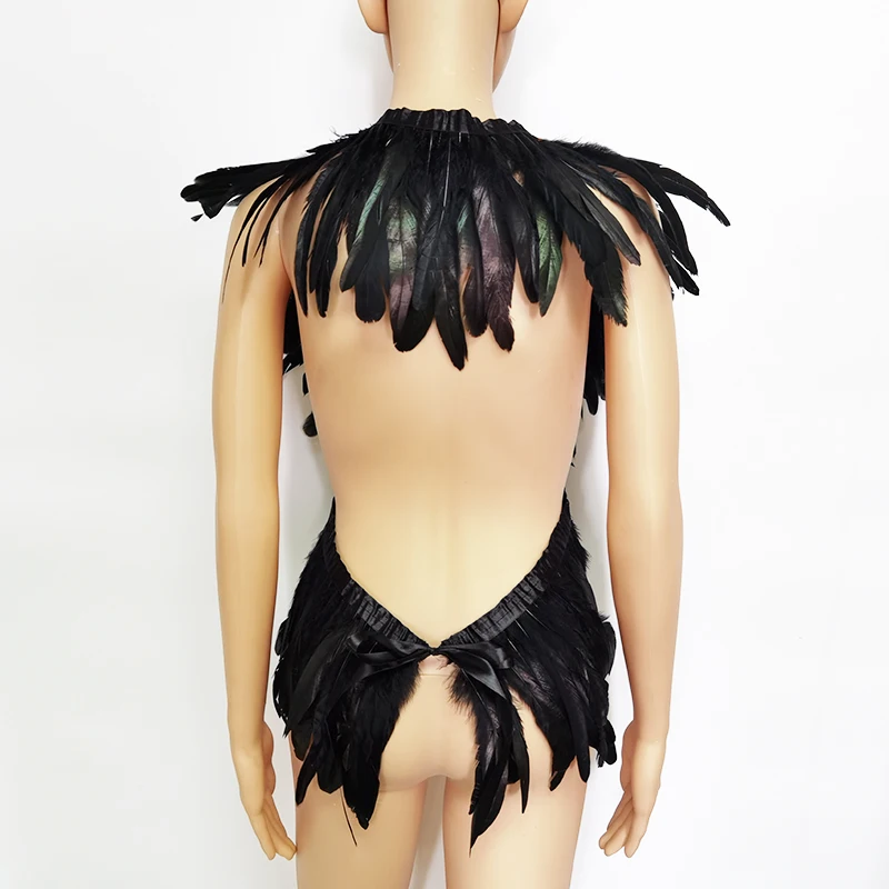 Black Iridescent Rooster Feather Shawl Scarf Shoulder Wraps Shrug Punk Gothic Party Halloween Carnival Rave Show Decor |