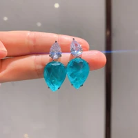 qtt exquisite silver 925 earrings natural paraiba tourmaline%c2%a0gemstone pink crystal water drop stone wedding jewelry for women