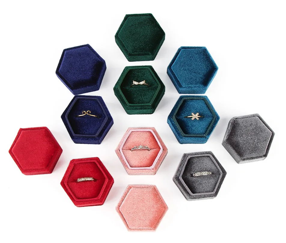 Custom Monogram Letter Single Slot Hexagon Velvet Ring Box Engagement Bearer for Wedding Ceremony | Дом и сад