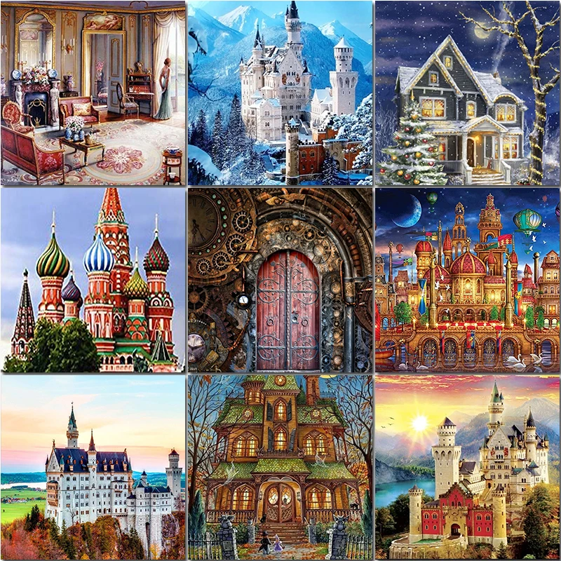 

5D Diamond Painting Castle Full Square Diamond Embroidery Landscape For Adults Kit Pictures Of Rhinestones Mosaic Home Decor Art