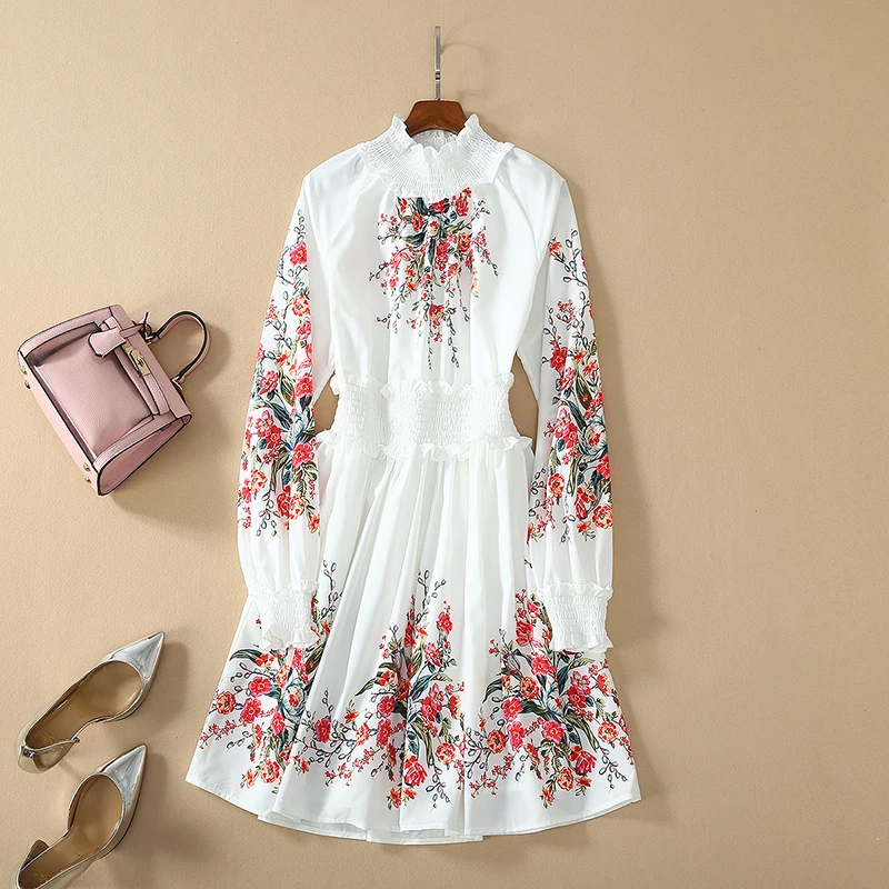 Весна лето 2020 женское платье с принтом высокое качество милое длинный рукав выше