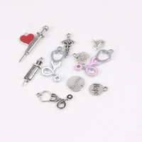 random mixed doctor nurse charms pendant for jewelry making heart cap rn syringe stethoscope medical nurse tool charms