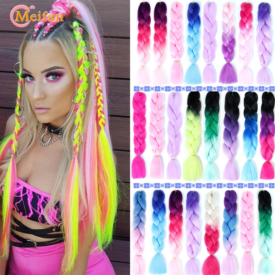 

MEIFAN 24inch Pink Blue Purple Synthetic Ombre Hair Jumbo Braid Hair Soft Natural Braiding Hair Extension