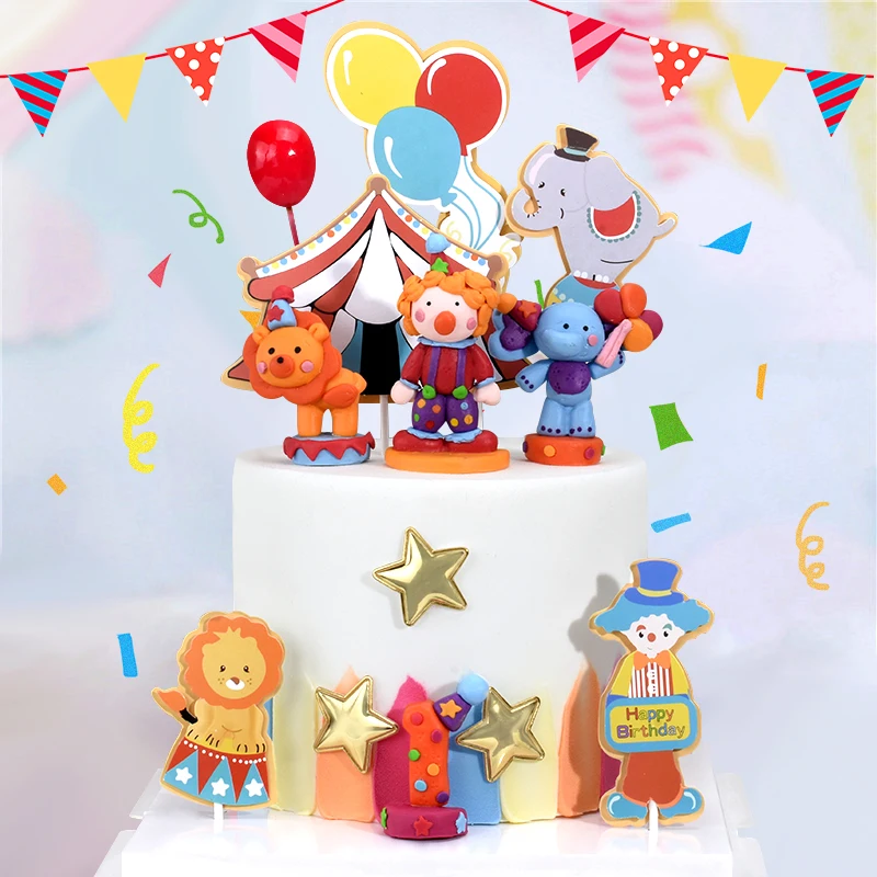 Льва слон Цирк клоун торт топперы ветряная мельница мальчик девочка товары для
