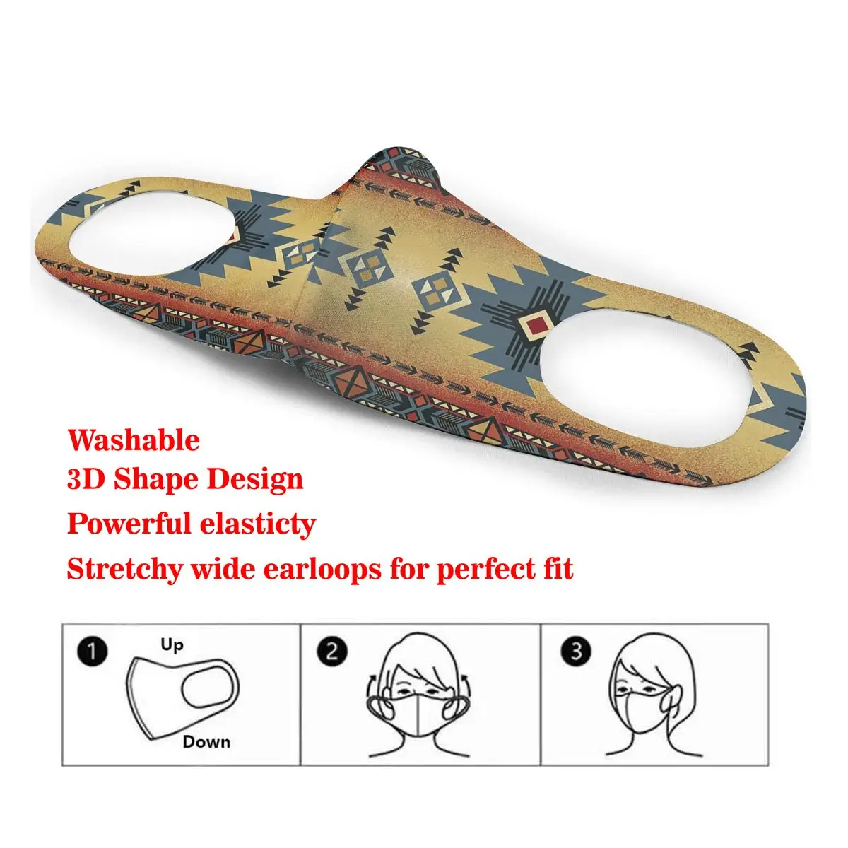 

Washable Earloop Mask 3D Rustic Arizona Blue Accent Pattern Design Cycling Anti Dust Mouth Face Care Respirator for Summer