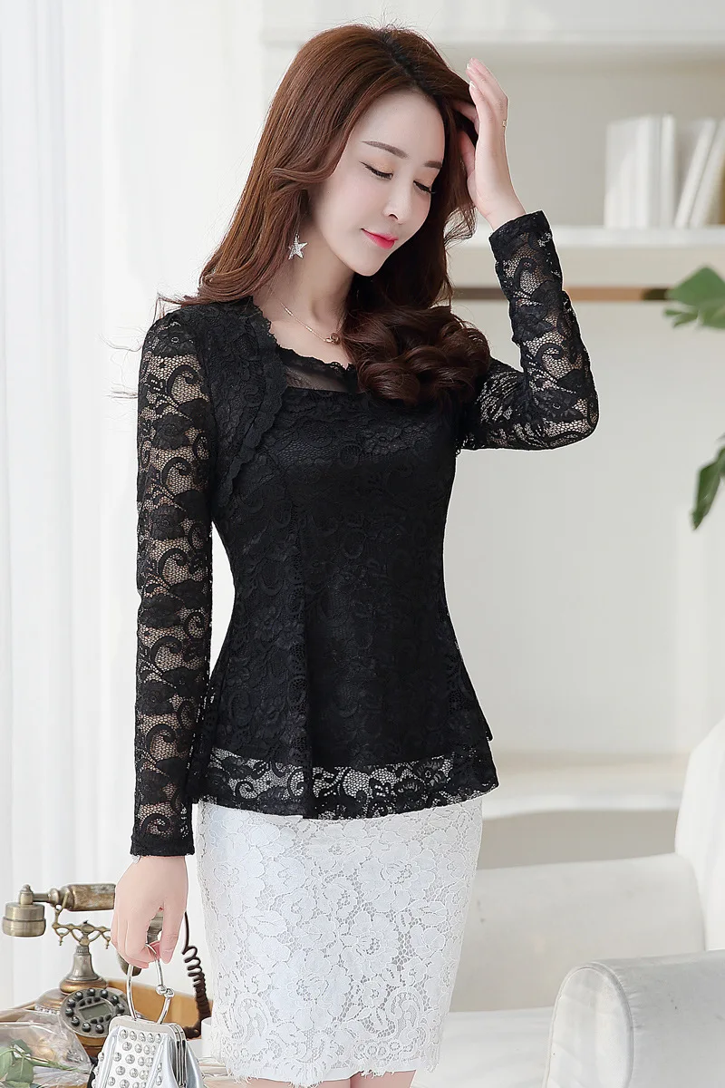 

Sexy Ladies Long Sleeve Lace Blouse M-4Xl Plus Size Women Clothing Elegant Ruffles Lace Tops Fashion Floral Casual Shirt