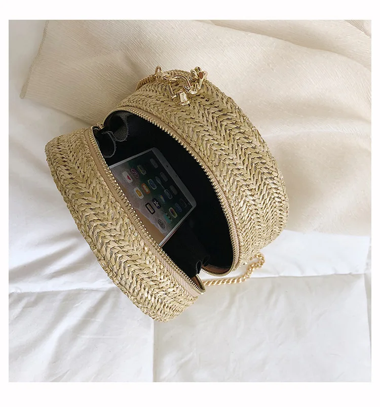 Круглая Соломенная пляжная сумка винтажная тканая на плечо ручной работы рафия