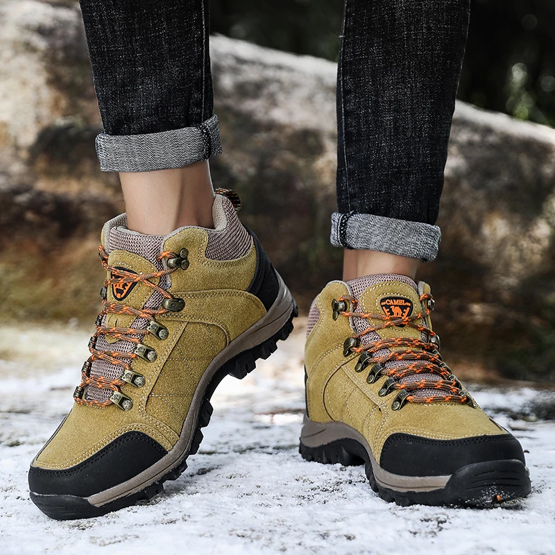 Brand Men Hiking Shoes Winter Warm Snow Boots Waterproof Suede Sneakers Male Outdoor Travel Trekking Shoes Men Hunting Boots