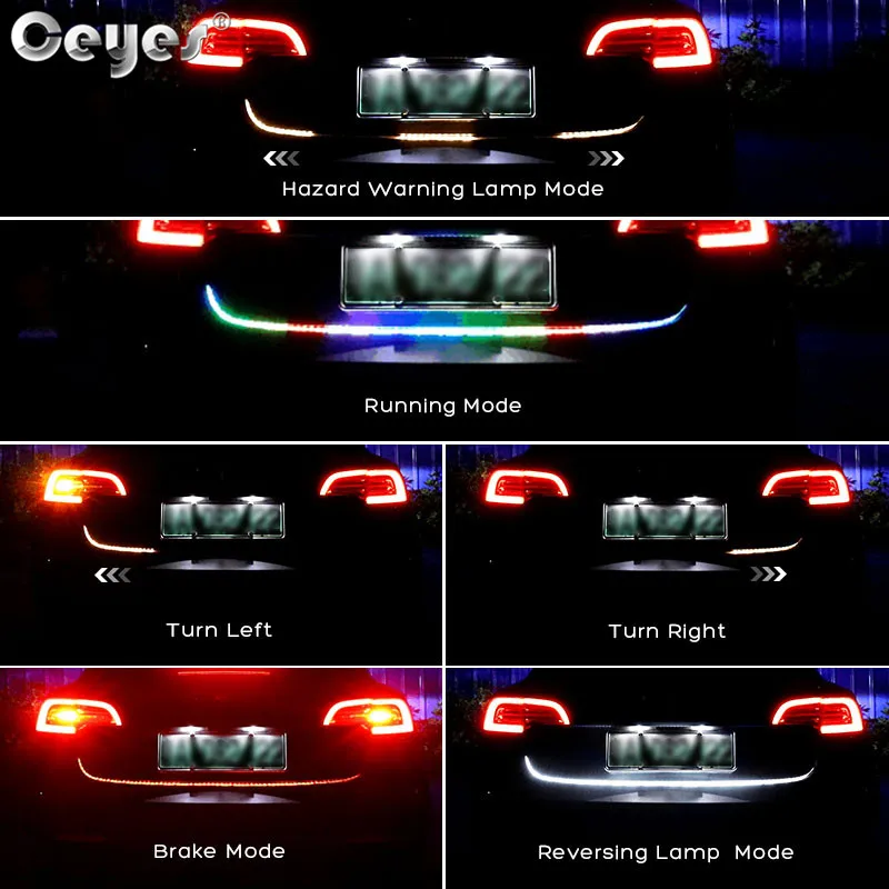 Ceyes Car Additional Light Auto Trunk Tail Brake LED Strips High Rear Stop Turn Signal Running Lights 1.2m Accessories | Автомобили и