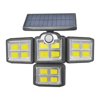 198 cob led solar sensor light four head rotatable garden floodlight wall spotlight