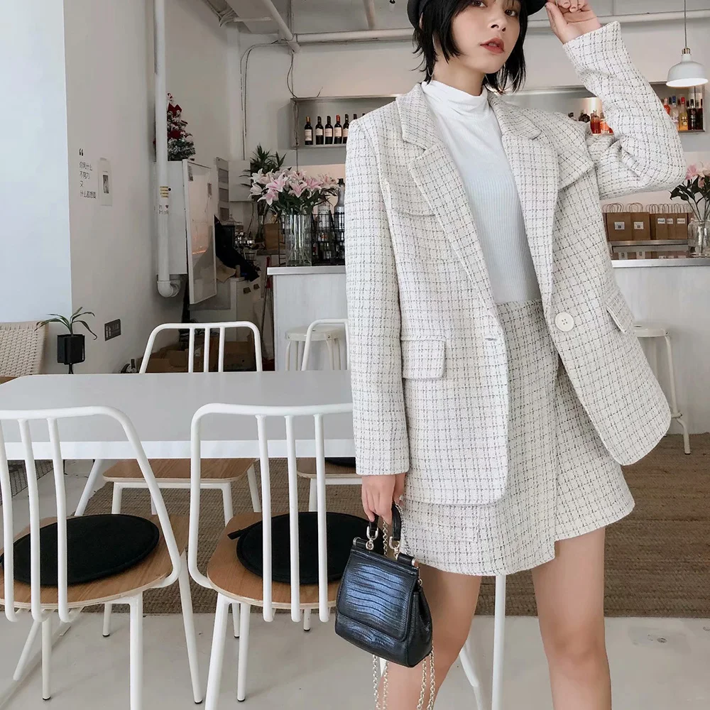 CThink Премиум костюм комплект мини юбка из двух предметов для женщин 2019 зима шерсть