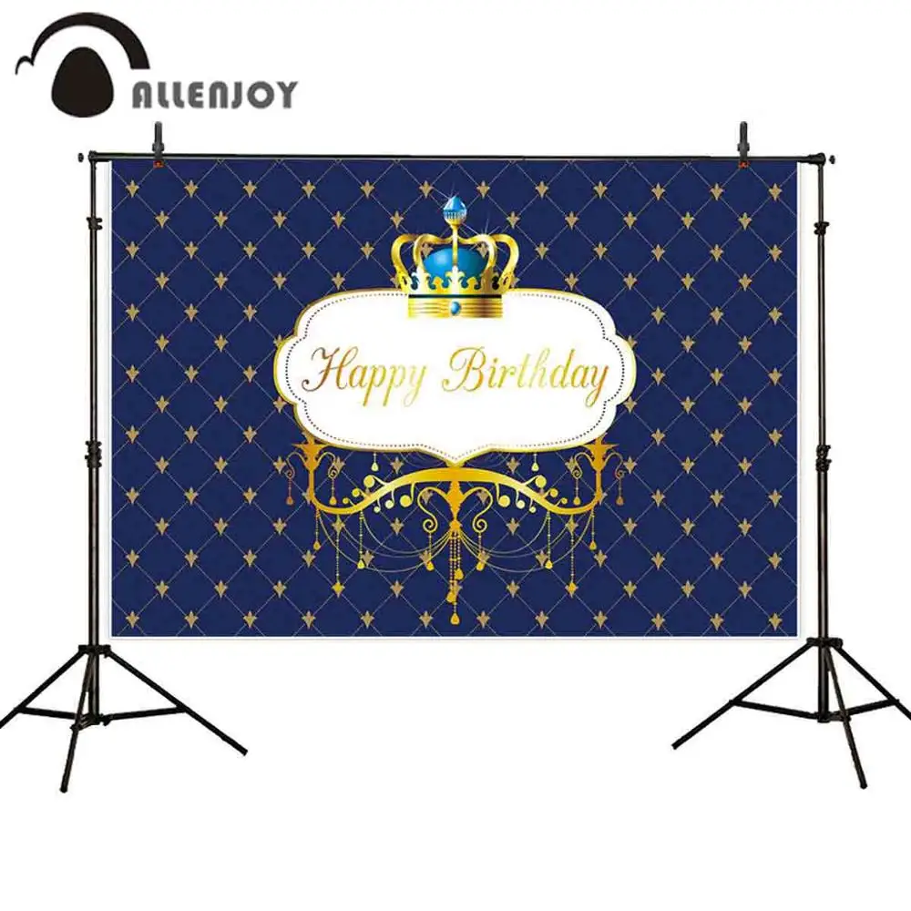 

Фон для фотосъемки Allenjoy День Рождения Вечеринка Синий Золотой Королевский принц корона новорожденный малыш мальчик повторный узор баннер ...