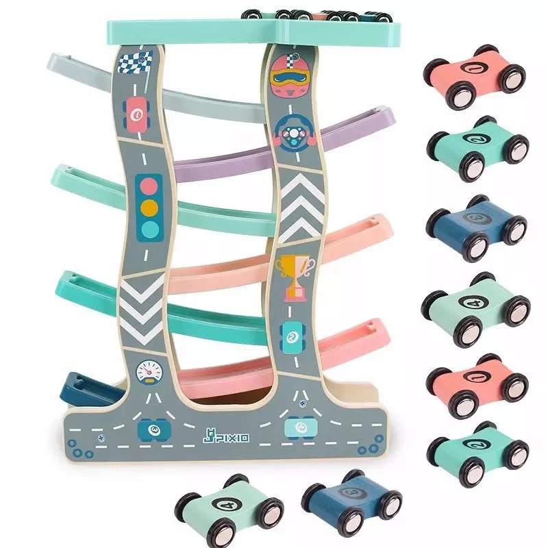 Деревянный трек игрушечный автомобиль скутер соревнование многослойный слайд
