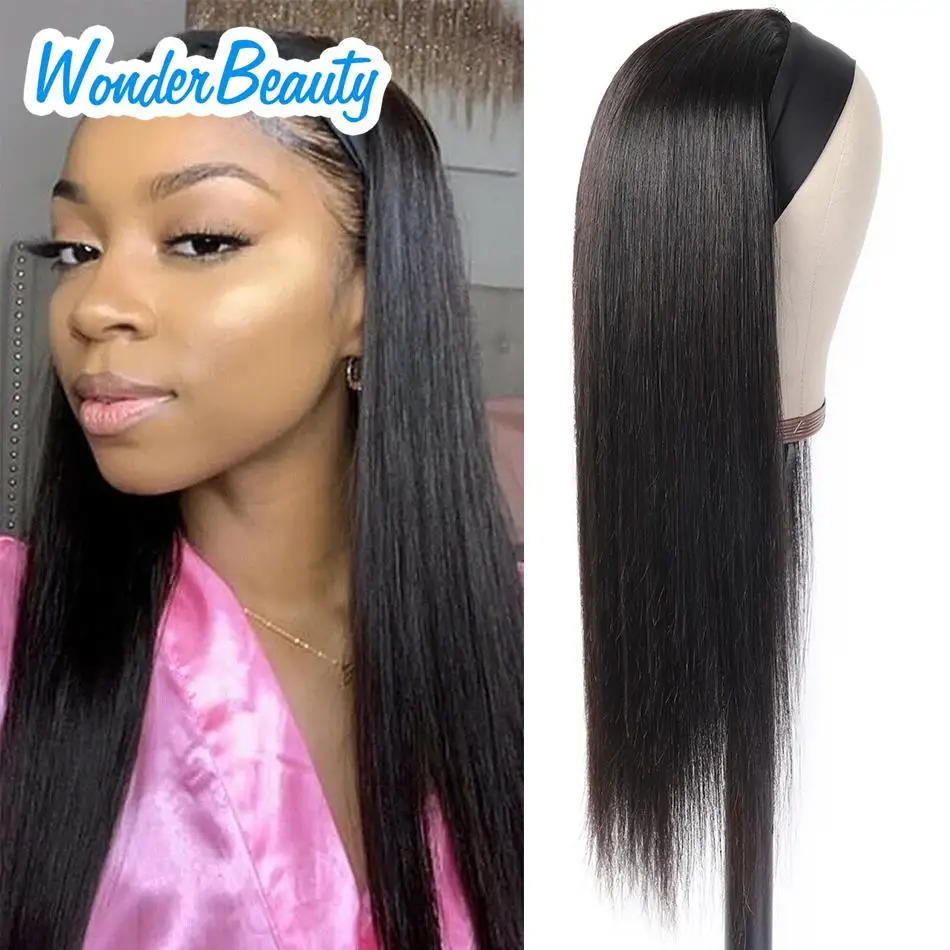 Bone Brazilian Straight Wig Human Hair Weave Bundles Wonder Beauty Wigs Natural Black 8-30 Inches Remy Headband wigs | Шиньоны и парики