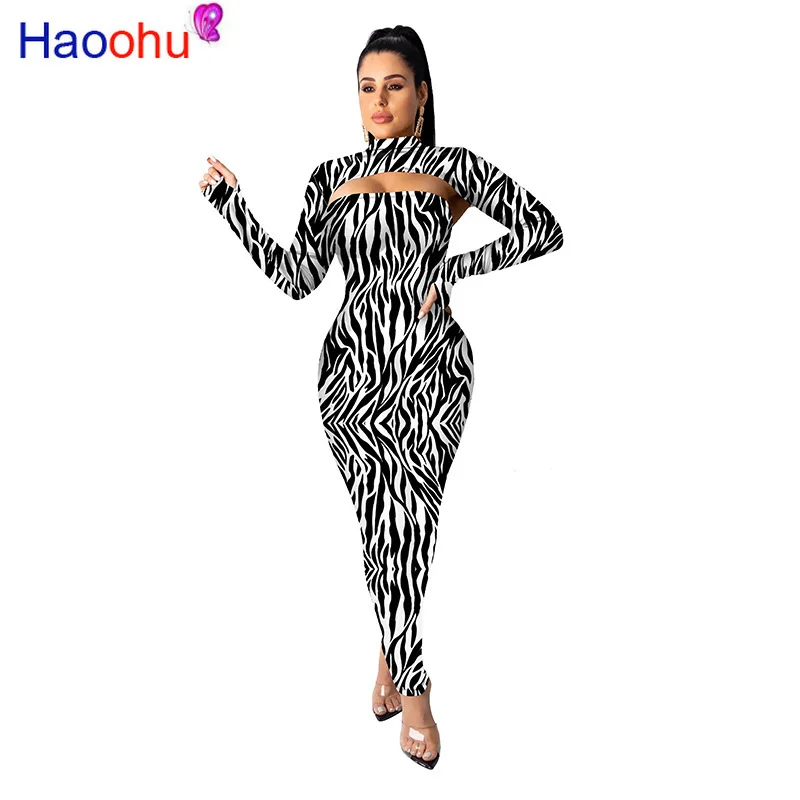 Осень зима 2 шт. с длинным рукавом Леопардовый принт облегающее платье для