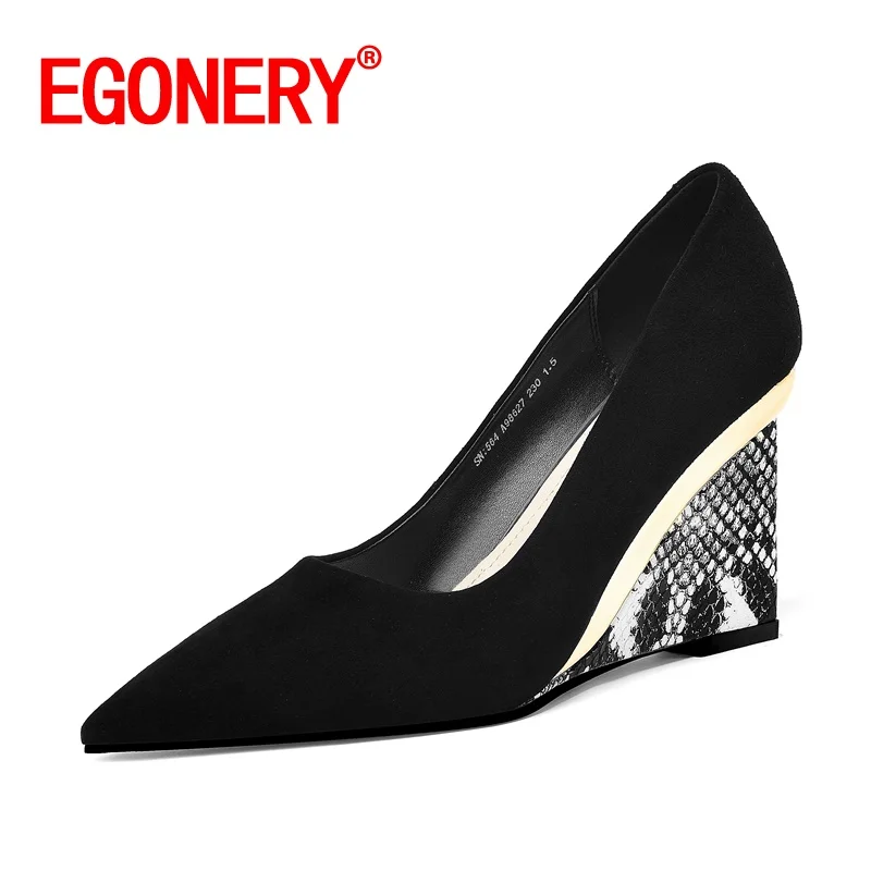

EGONERY autumn new pattern pointed toe fashion slope heel women shoes party appointment office lady comfortable matrue