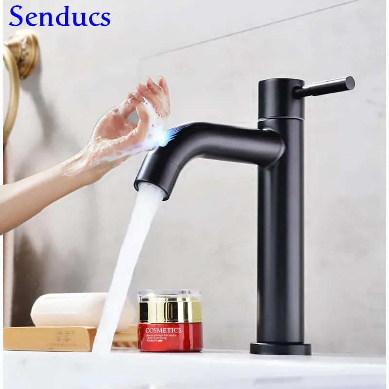 

Touch Faucet Senducs Black Sensor Bathroom Basin Faucet Single Cold Touch Basin Faucet 304 Stainless Steel Touch Bathroom Tap